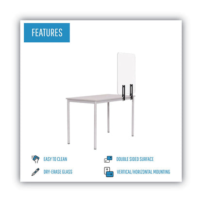MasterVision Protector Series Frameless Glass Desktop Divider, 55.1 x 0.16 x 35.4, Clear/Aluminum