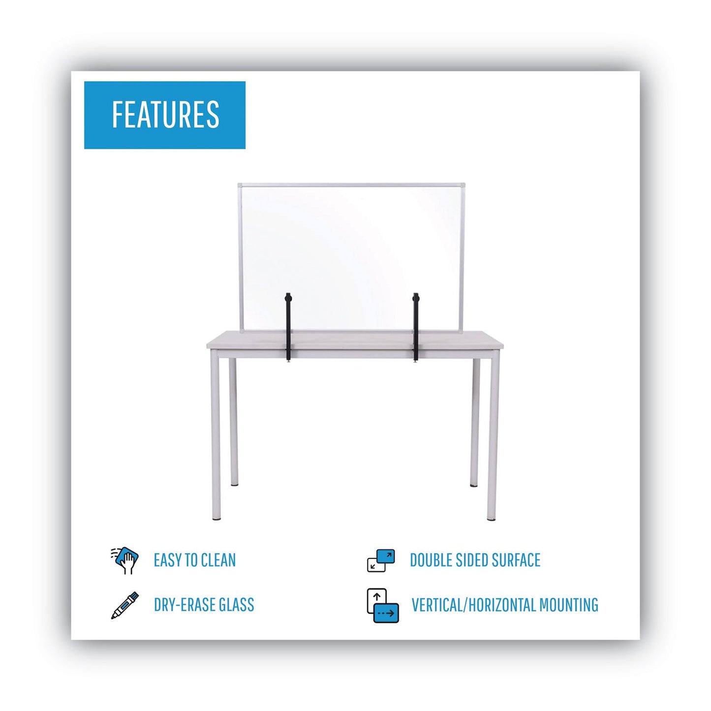 MasterVision Protector Series Glass Aluminum Desktop Divider, 35.4 x 0.16 x 23.6, Clear