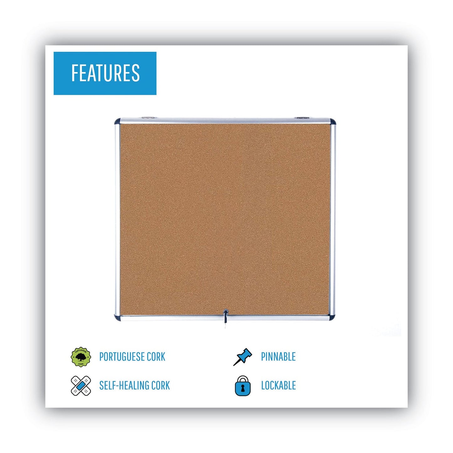MasterVision Slim-Line Enclosed Cork Bulletin Board, 47 x 38, Aluminum Case
