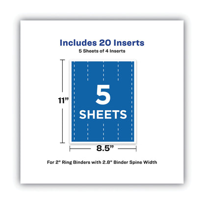 Avery Binder Spine Inserts, 2" Spine Width, 4 Inserts/Sheet, 5 Sheets/Pack