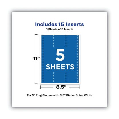 Avery Binder Spine Inserts, 3" Spine Width, 3 Inserts/Sheet, 5 Sheets/Pack