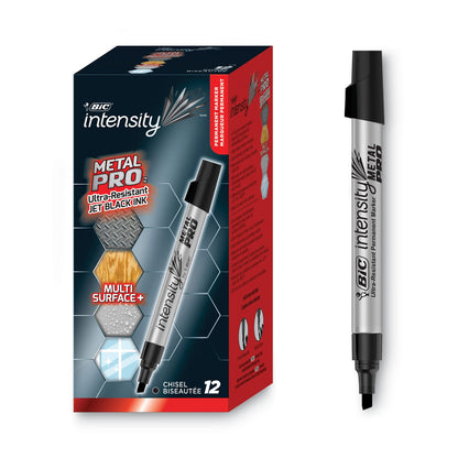 BIC Intensity Metal Pro Permanent Marker, Broad Pro Chisel Tip, Black, Dozen