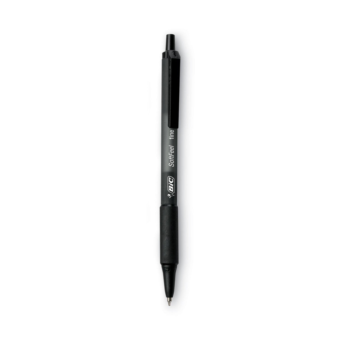 BIC Soft Feel Ballpoint Pen, Retractable, Fine 0.8 mm, Black Ink, Black Barrel, Dozen