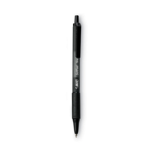 BIC Soft Feel Ballpoint Pen, Retractable, Fine 0.8 mm, Black Ink, Black Barrel, Dozen