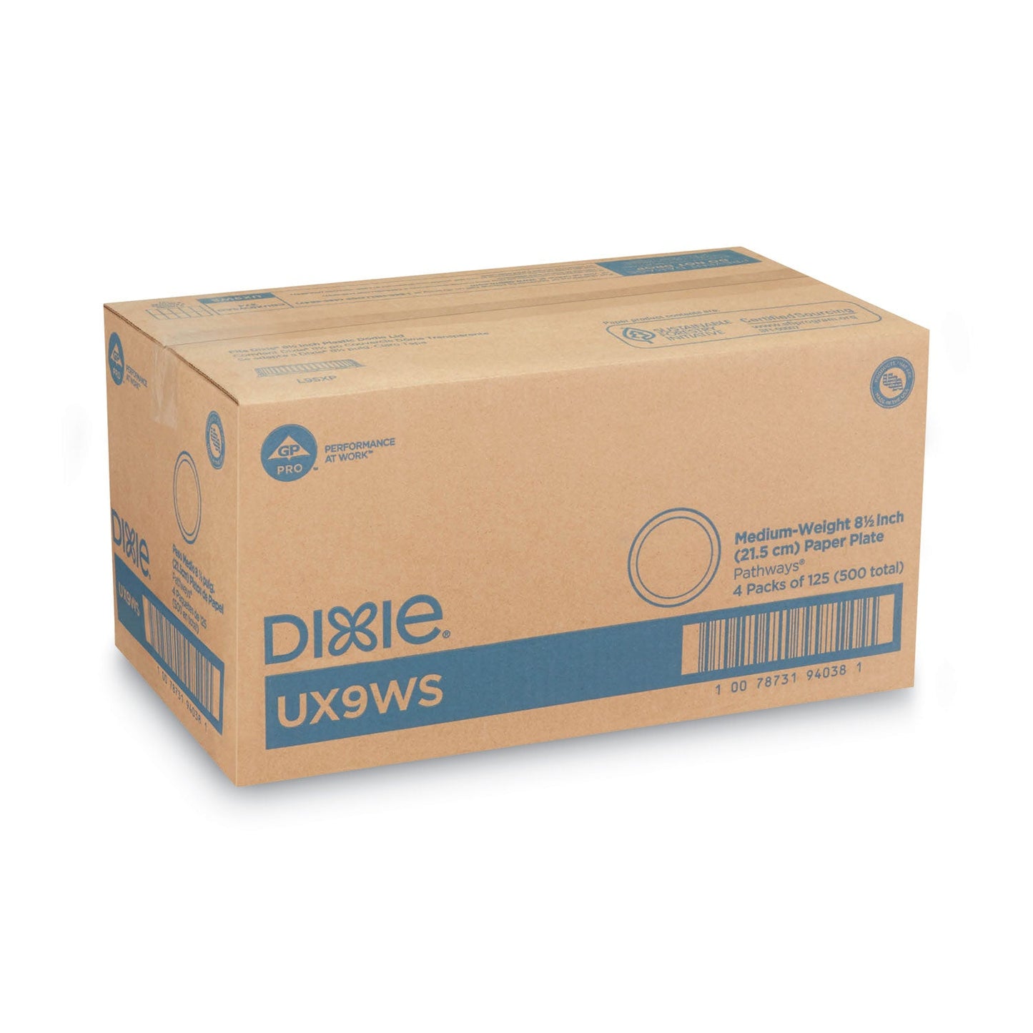 Dixie Pathways Soak-Proof Shield Mediumweight Paper Plates, WiseSize, 8.5" dia, Green/Burgundy, 125/Pack, 4 Packs/Carton