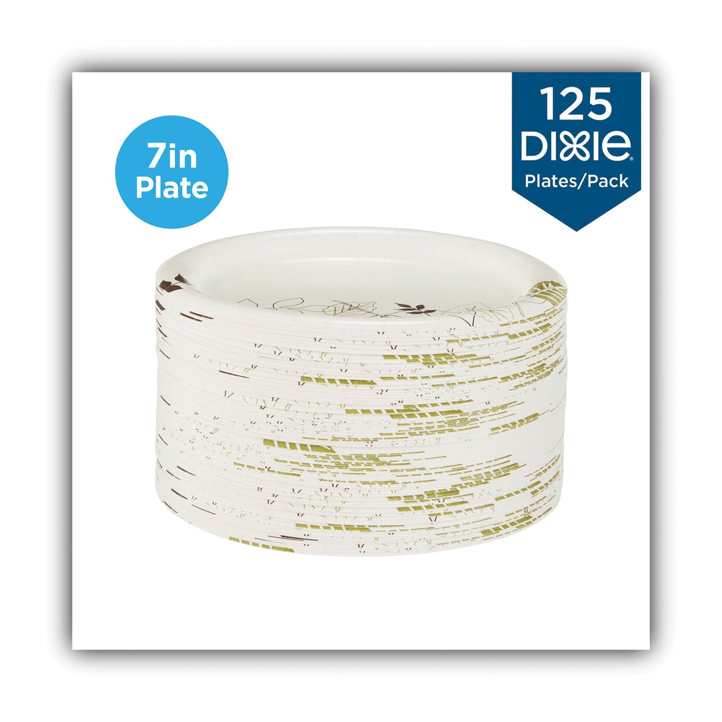 Dixie Pathways Soak-Proof Shield Mediumweight Paper Plates, WiseSize, 6.88" dia, Green/Burgundy, 125/Pack