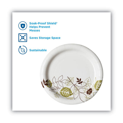 Dixie Pathways Soak-Proof Shield Mediumweight Paper Plates, WiseSize, 6.88" dia, Green/Burgundy, 125/Pack