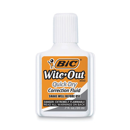 BIC Wite-Out Quick Dry Correction Fluid, 20 mL Bottle, White, 3/Pack