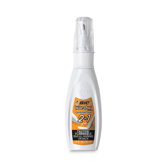 BIC Wite-Out 2-in-1 Correction Fluid, 15 mL Bottle, White
