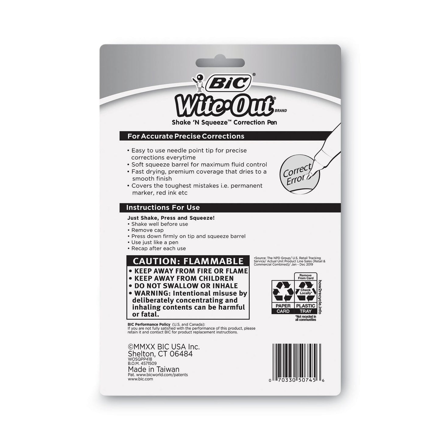 BIC Wite-Out Shake 'n Squeeze Correction Pen, 8 mL, White, 4/Pack