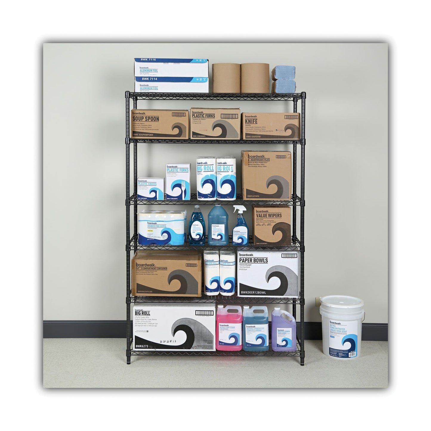 Alera NSF Certified 6-Shelf Wire Shelving Kit, 48w x 18d x 72h, Black Anthracite