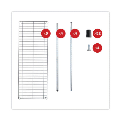 Alera NSF Certified 6-Shelf Wire Shelving Kit, 48w x 18d x 72h, Silver