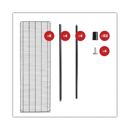 Alera NSF Certified 6-Shelf Wire Shelving Kit, 48w x 18d x 72h, Black Anthracite
