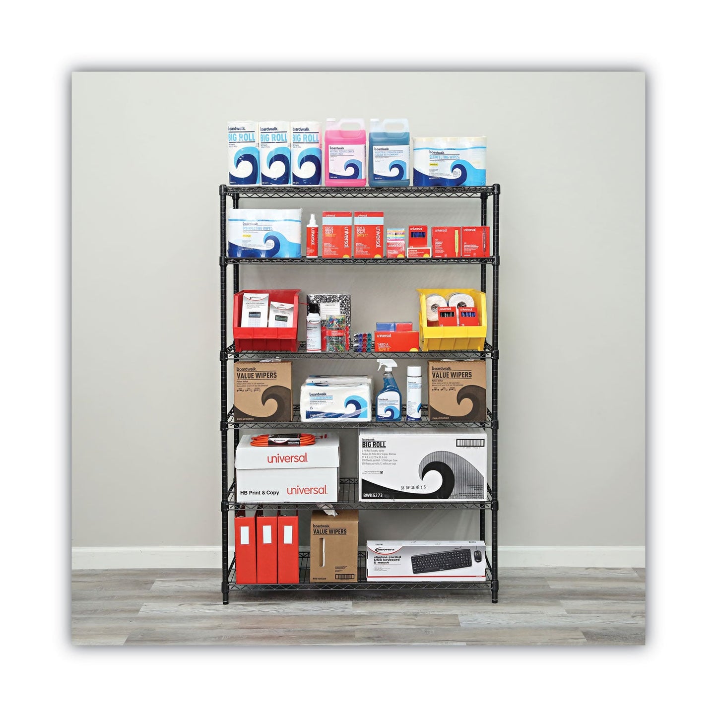 Alera NSF Certified 6-Shelf Wire Shelving Kit, 48w x 18d x 72h, Black Anthracite