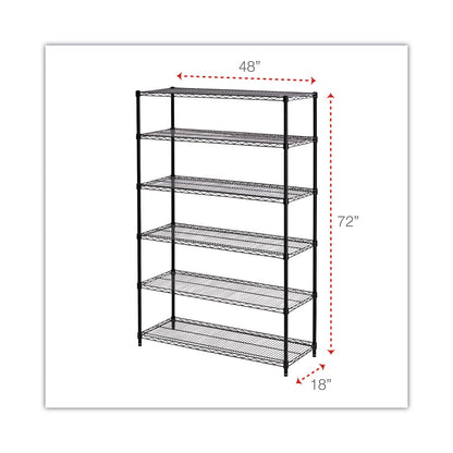 Alera NSF Certified 6-Shelf Wire Shelving Kit, 48w x 18d x 72h, Black
