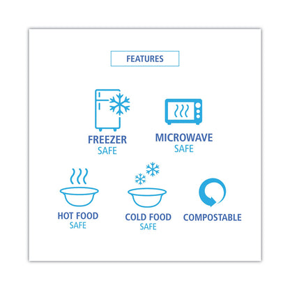 Boardwalk Bagasse Food Containers, Hinged-Lid, 3-Compartment 9 x 9 x 3.19, White, Sugarcane, 100/Sleeve, 2 Sleeves/Carton
