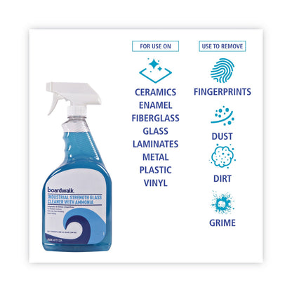 Boardwalk Industrial Strength Glass Cleaner with Ammonia, 32 oz Trigger Spray Bottle, 12/Carton