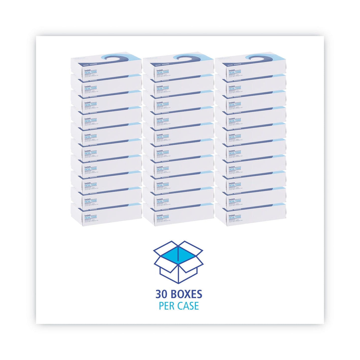 Boardwalk Office Packs Facial Tissue, 2-Ply, White, Flat Box, 100 Sheets/Box, 30 Boxes/Carton