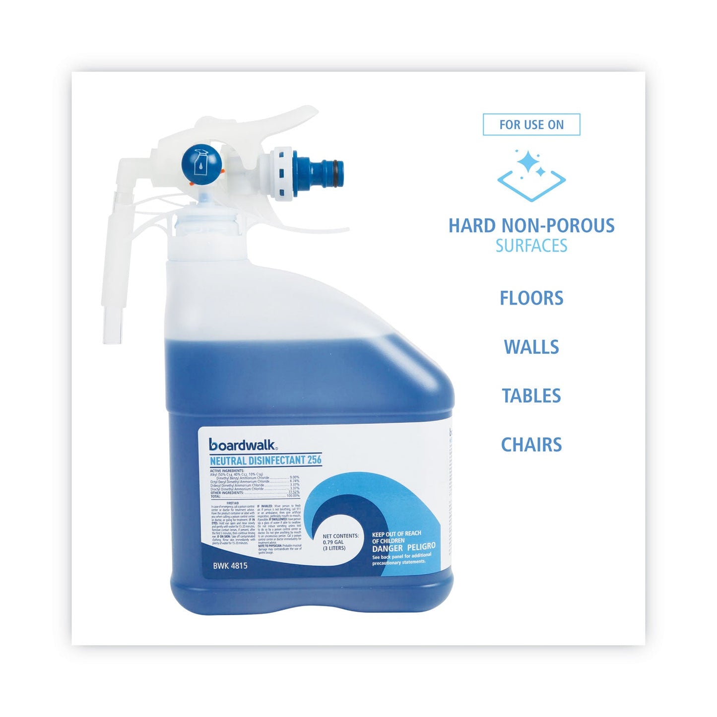 Boardwalk PDC Neutral Disinfectant, Floral Scent, 3 Liter Bottle, 2/Carton