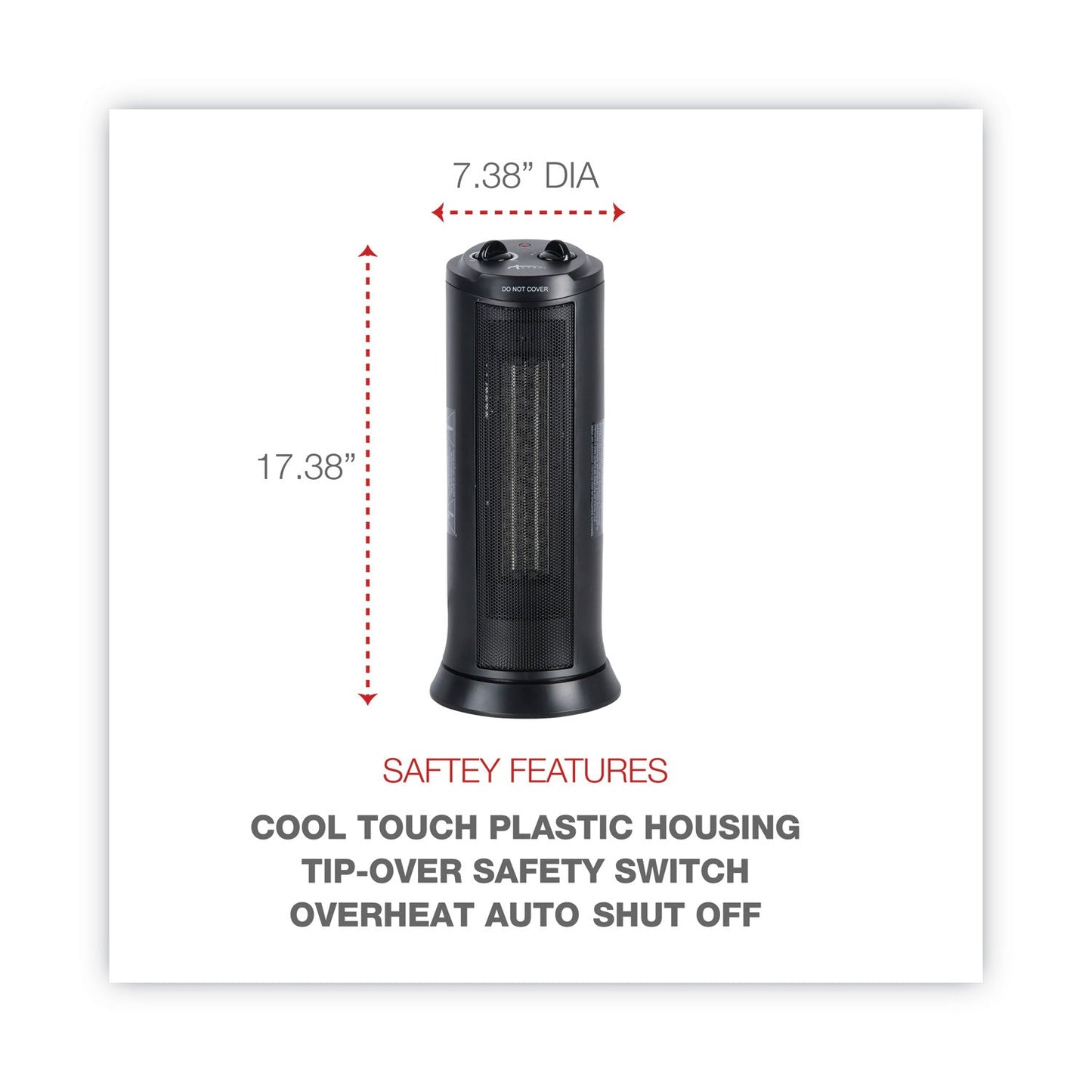 Alera Mini Tower Ceramic Heater, 1,500 W, 7.37 x 7.37 x 17.37, Black