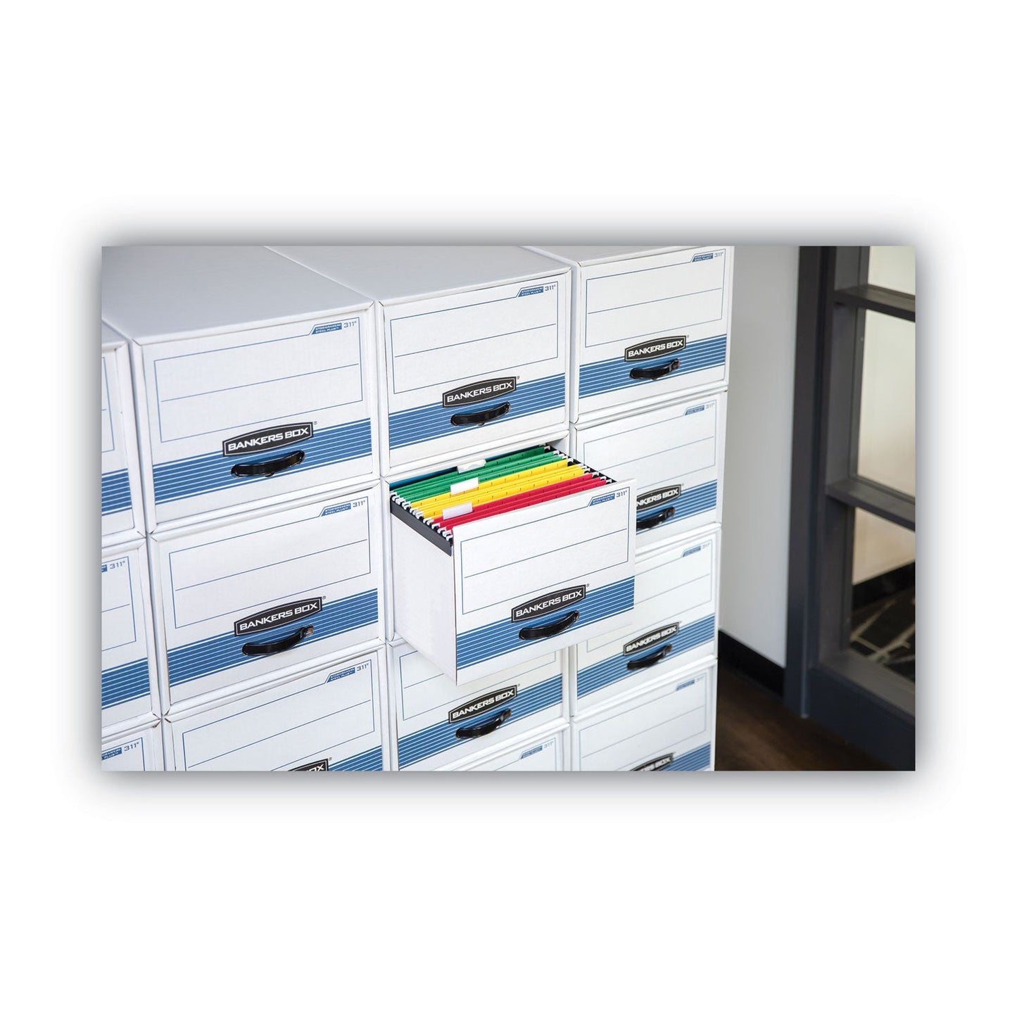 Bankers Box STOR/DRAWER STEEL PLUS Extra Space-Savings Storage Drawers, Letter Files, 14" x 25.5" x 11.5", Kraft/Green, 6/Carton