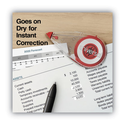 Universal Correction Tape, Mini Economy, Non-Refillable, Clear/Red Applicator, 0.25" x 275", 10/Pack