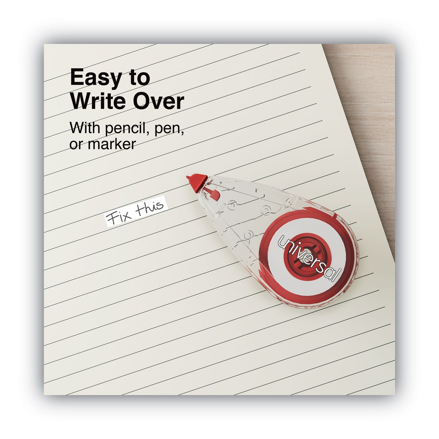 Universal Correction Tape, Mini Economy, Non-Refillable, Clear/Red Applicator, 0.25" x 275", 10/Pack