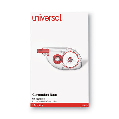 Universal Side-Application Correction Tape, Non-Refillable, Transparent Gray/Red Applicator,  0.2" x 393", 10/Pack