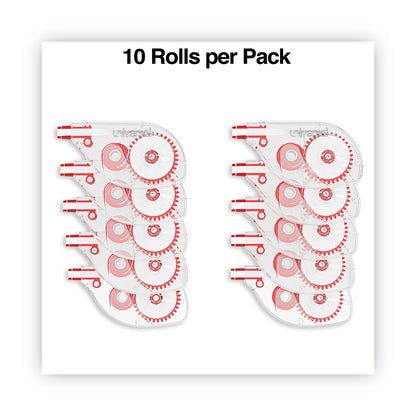 Universal Side-Application Correction Tape, Non-Refillable, Transparent Gray/Red Applicator,  0.2" x 393", 10/Pack