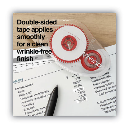 Universal Double-sided Adhesive Tape Roller, 0.38" x 32.83 ft, Dries Clear, 2/Pack