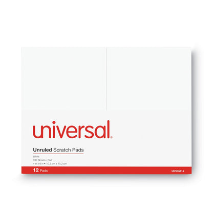 Universal Scratch Pads, Unruled, 4 x 6, White, 100 Sheets, 12/Pack