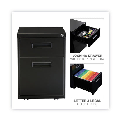 Alera File Pedestal, Left or Right, 2-Drawers: Box/File, Legal/Letter, Black, 14.96" x 19.29" x 21.65"