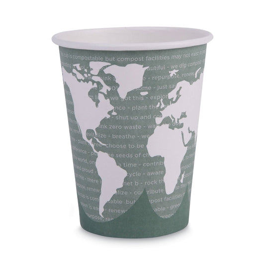 Eco-Products World Art Renewable and Compostable Hot Cups, 12 oz, Gray, 50/Pack