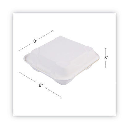 Eco-Products Renewable and Compostable Sugarcane Clamshells, 9 x 9 x 3, White, 50/Pack, 4 Packs/Carton