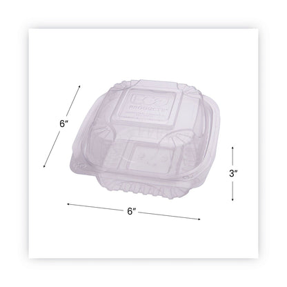 Eco-Products Clear Clamshell Hinged Food Containers, 6 x 6 x 3, Plastic, 80/Pack, 3 Packs/Carton