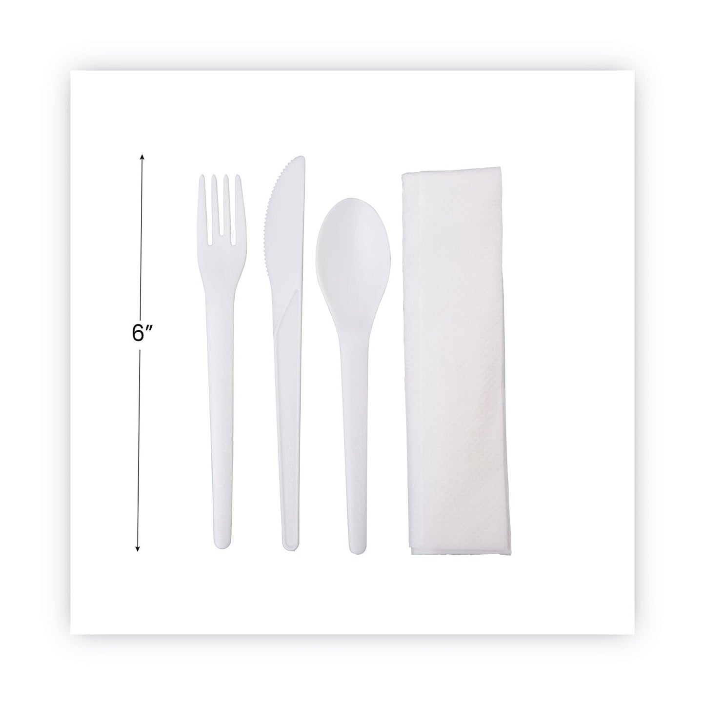 Eco-Products Plantware Compostable Cutlery Kit, Knife/Fork/Spoon/Napkin, 6", Pearl White, 250 Kits/Carton