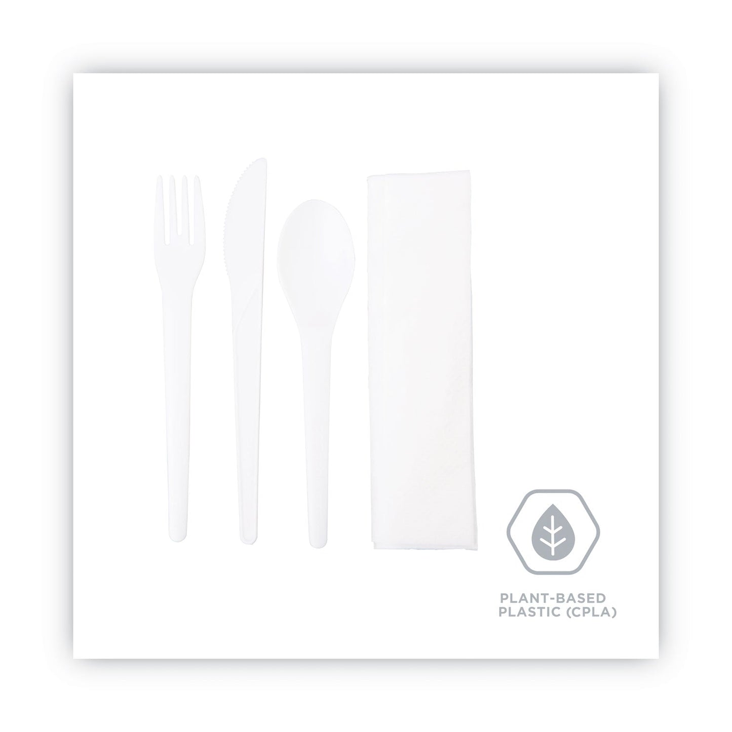 Eco-Products Plantware Compostable Cutlery Kit, Knife/Fork/Spoon/Napkin, 6", Pearl White, 250 Kits/Carton