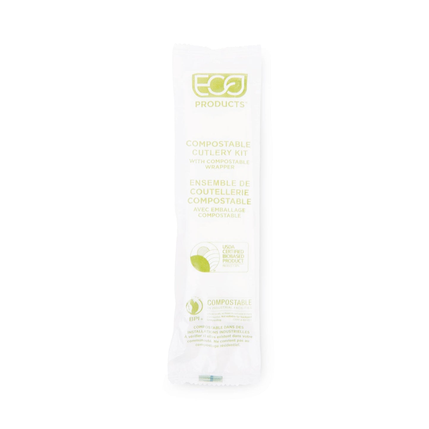 Eco-Products Plantware Compostable Cutlery Kit, Knife/Fork/Spoon/Napkin, 6", Pearl White, 250 Kits/Carton