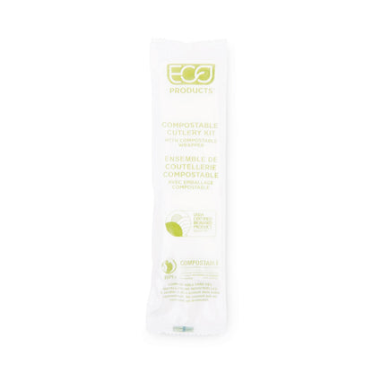 Eco-Products Plantware Compostable Cutlery Kit, Knife/Fork/Spoon/Napkin, 6", Pearl White, 250 Kits/Carton