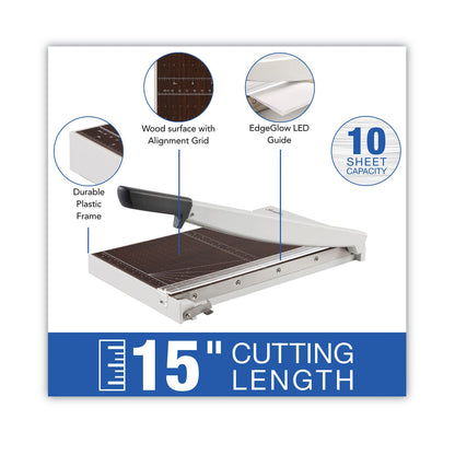 Swingline ClassicCut Wood Guillotine Trimmer with EdgeGlow, 10 Sheets, 15" Cut Length, 11.64 x 23.34