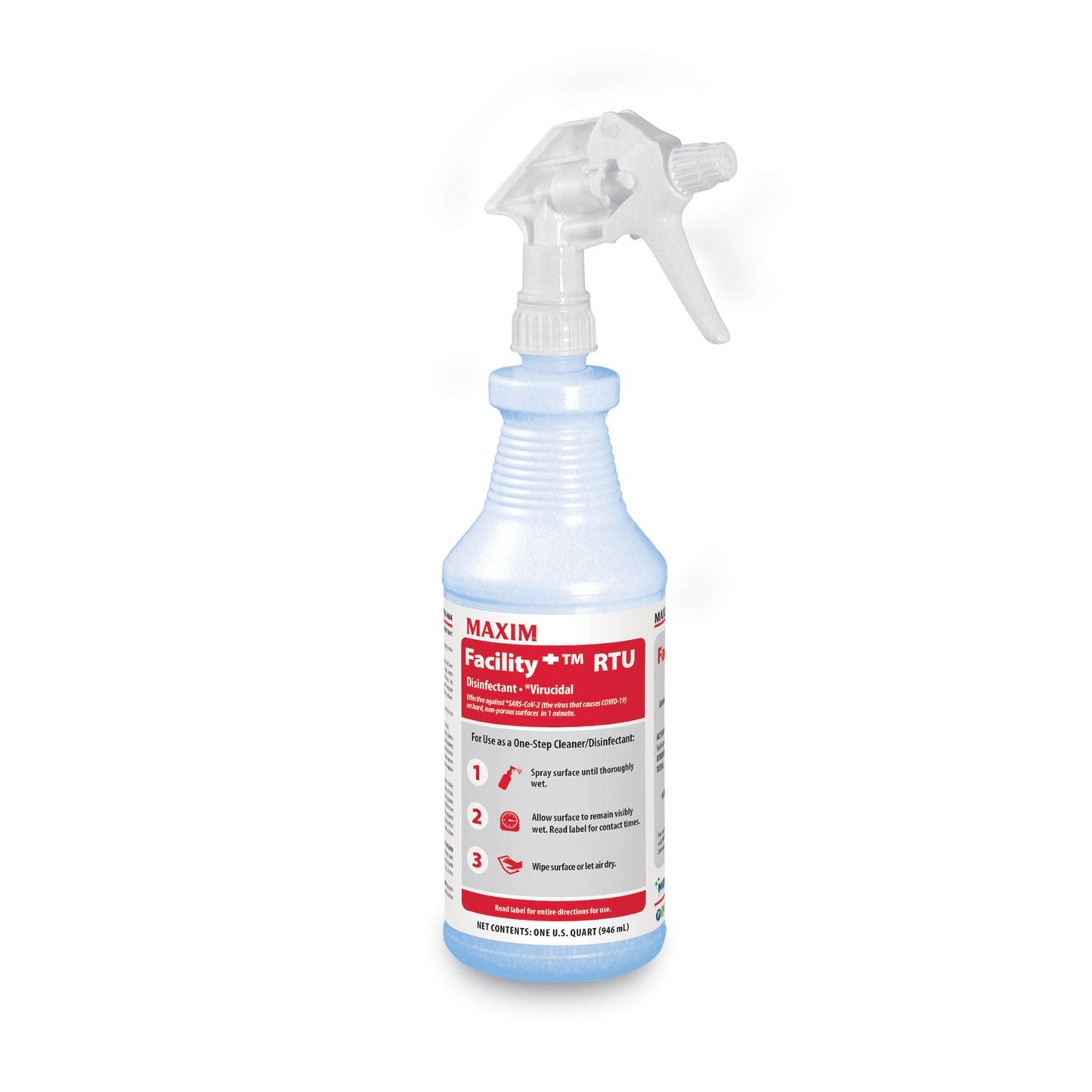 Maxim Facility+ RTU Disinfectant, Safe-to-Ship, Unscented, 32 oz, 6/Carton