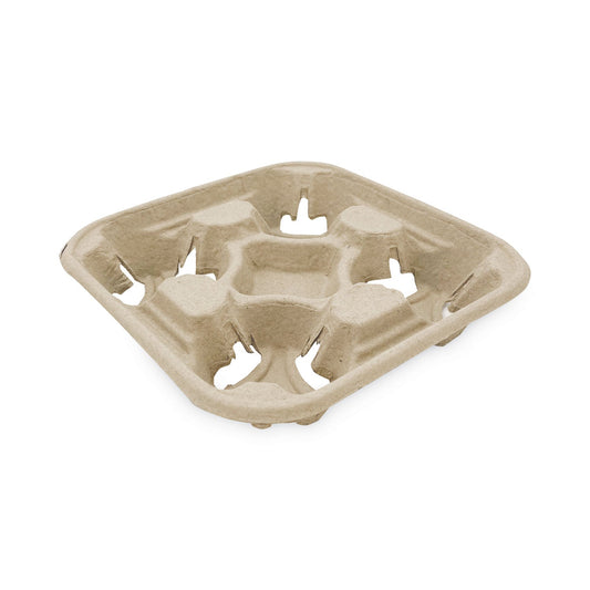 Boardwalk Cup Carrier Tray, 8 oz to 32 oz, Four Cups, Kraft, 300/Carton