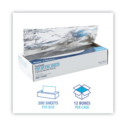 Boardwalk Heavy-Duty Aluminum Foil Pop-Up Sheets, 12 x 10.75, 200/Box, 12 Boxes/Carton