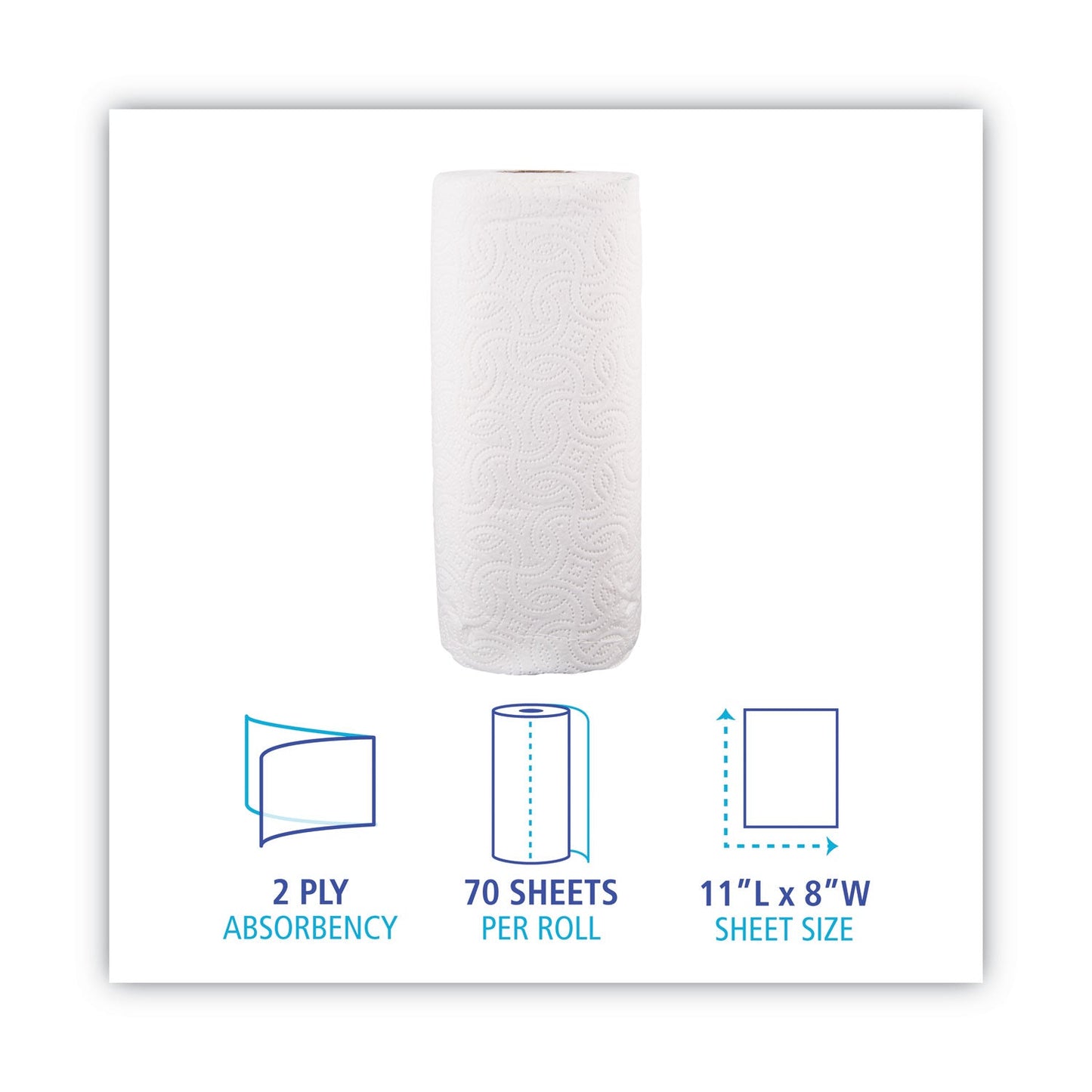 Boardwalk Kitchen Roll Towel, 2-Ply, 11 x 8, White, 70/Roll, 30 Rolls/Carton