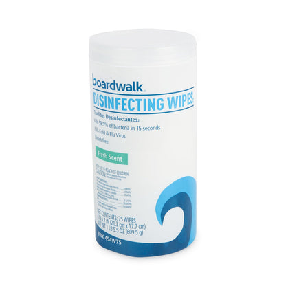 Boardwalk Disinfecting Wipes, 7 x 8, Fresh Scent, 75/Canister, 12 Canisters/Carton