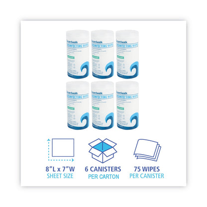 Boardwalk Disinfecting Wipes, 7 x 8, Fresh Scent, 75/Canister, 6 Canisters/Carton