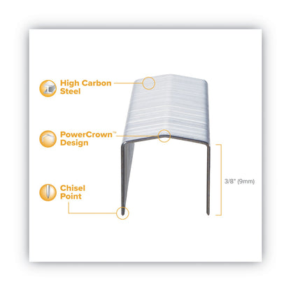 Bostitch B8 PowerCrown Premium Staples, 0.38" Leg, 0.5" Crown, Steel, 5,000/Box