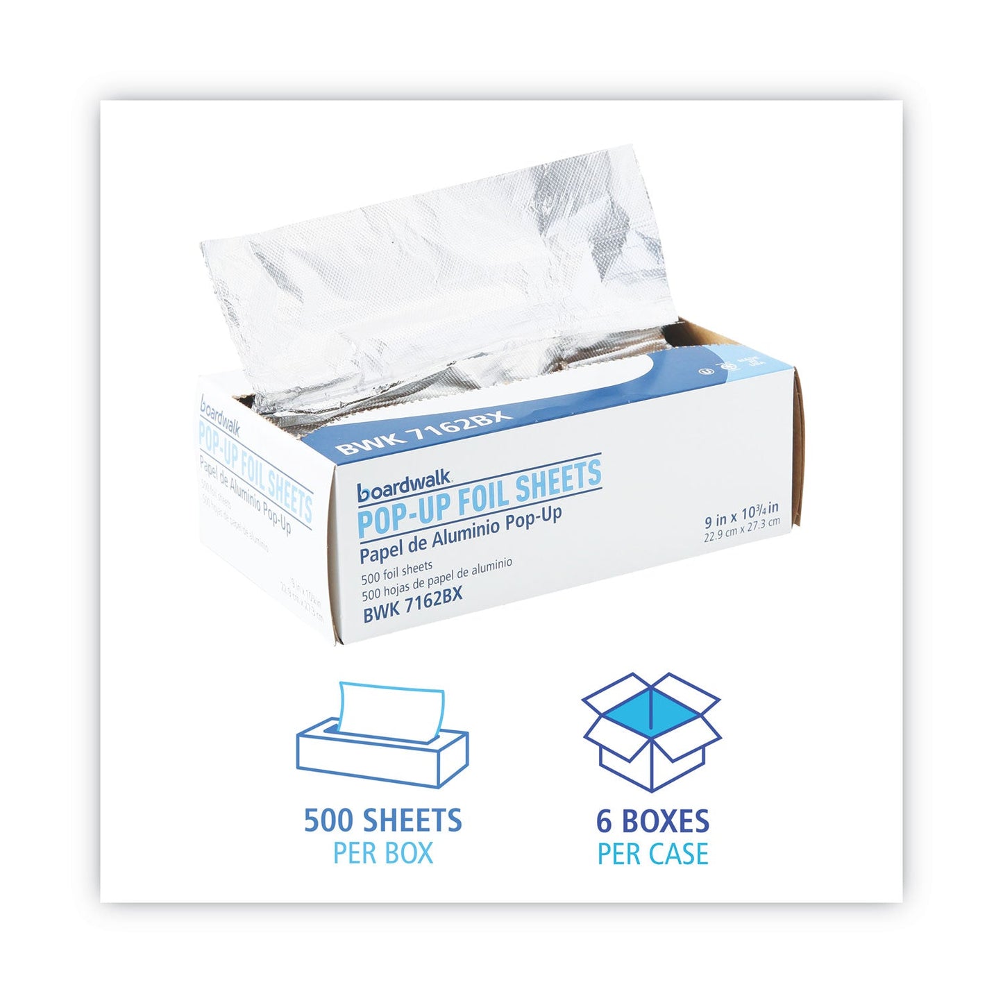 Boardwalk Standard Aluminum Foil Pop-Up Sheets, 9 x 10.75, 500/Box, 6 Boxes/Carton
