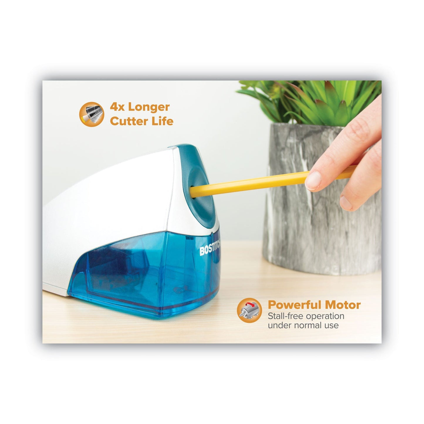 Bostitch Personal Electric Pencil Sharpener, AC-Powered, 4.25 x 8.4 x 4, Blue