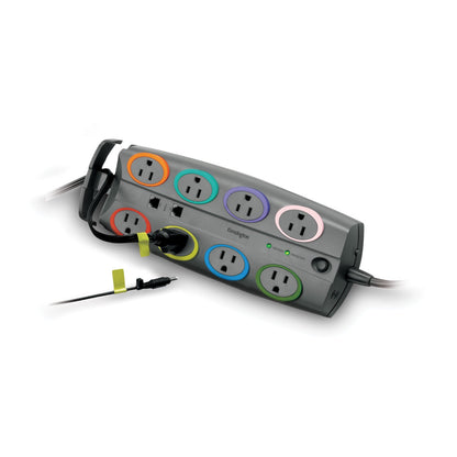 Kensington SmartSockets Surge Protector, 8 AC Outlets, 8 ft Cord, 3,090 J, Dark Gray